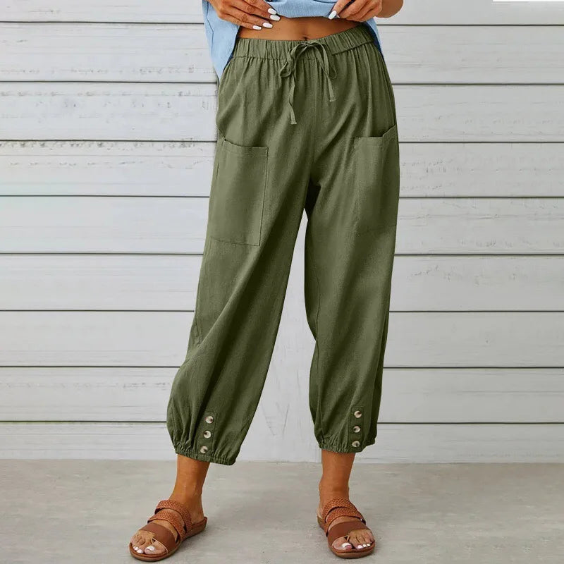 2025 Summer Cotton Linen Wide Leg Pants for Women Pants Full Length Casual Pants Female Solid Loose High Waist Straight Trousers