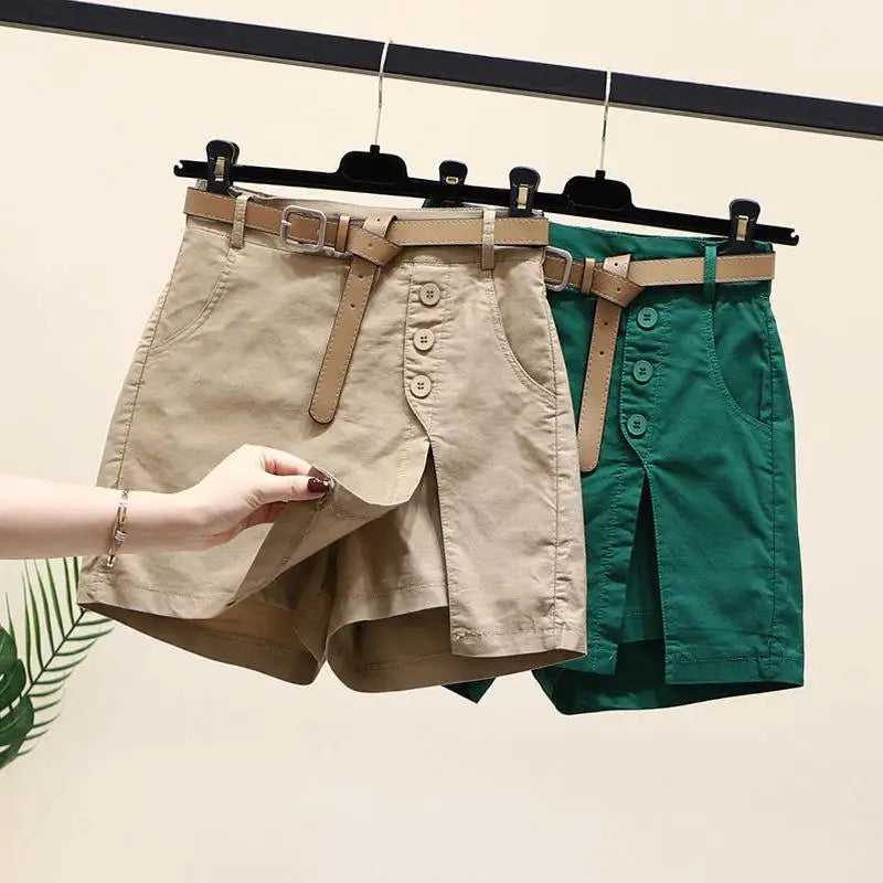 Women's Summer with Belt Cotton Shorts New Korean Joker Fashion...
