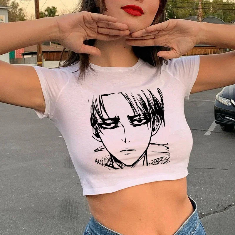 Top corto de Anime japonés Attack on Titan camiseta Shingeki No Kyojin camiseta de Manga Harajukucamiseta informalcamiseta
