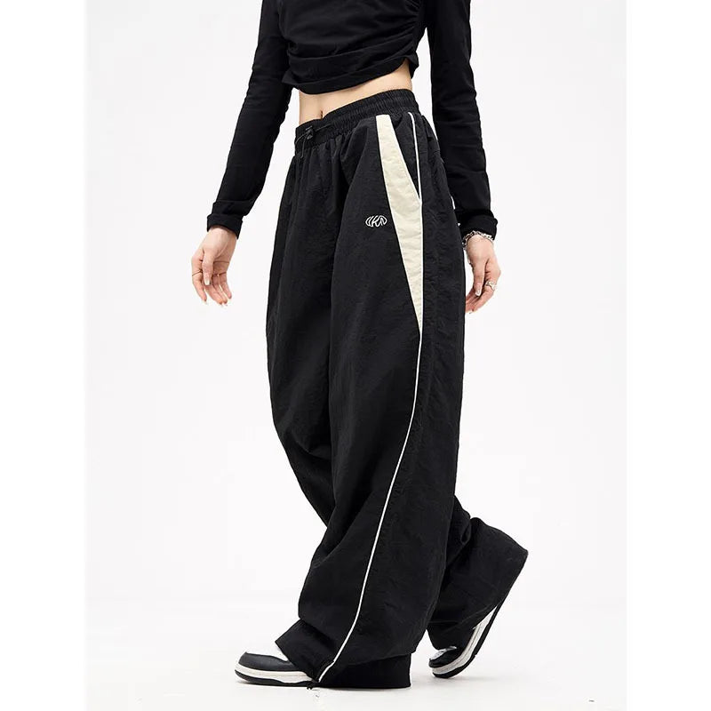 Retro Side Stripe Bowknot Wide Leg Pants Women High Waist Casua...