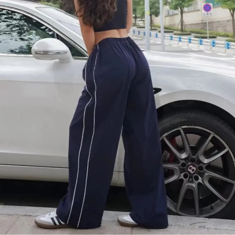 Y2K Women Vintage Baggy Cargo Pants For Women Drawstring Elastic Low Waist Pants Harajuku Hip Hop Straight Wide Leg Sweatpants