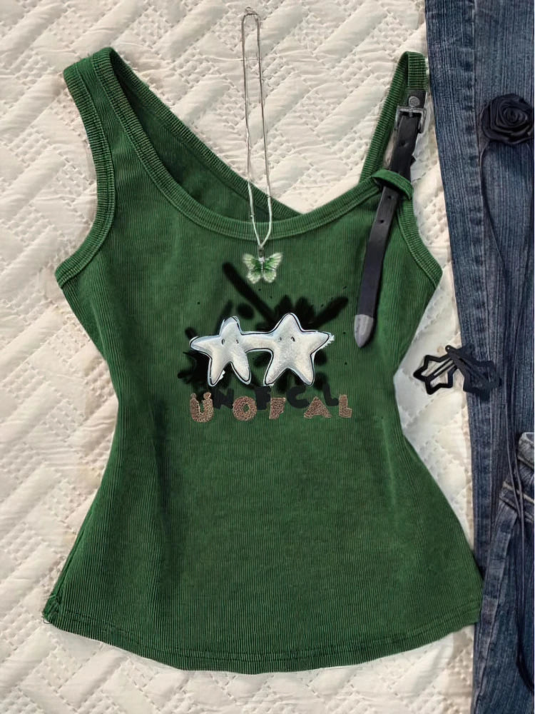 Sexy Y2k Tank Top With Straps Women Vintage Graphic Sleeveless T shirt Camisole Feamle Basic Underwear Streetwear 100% Cotton