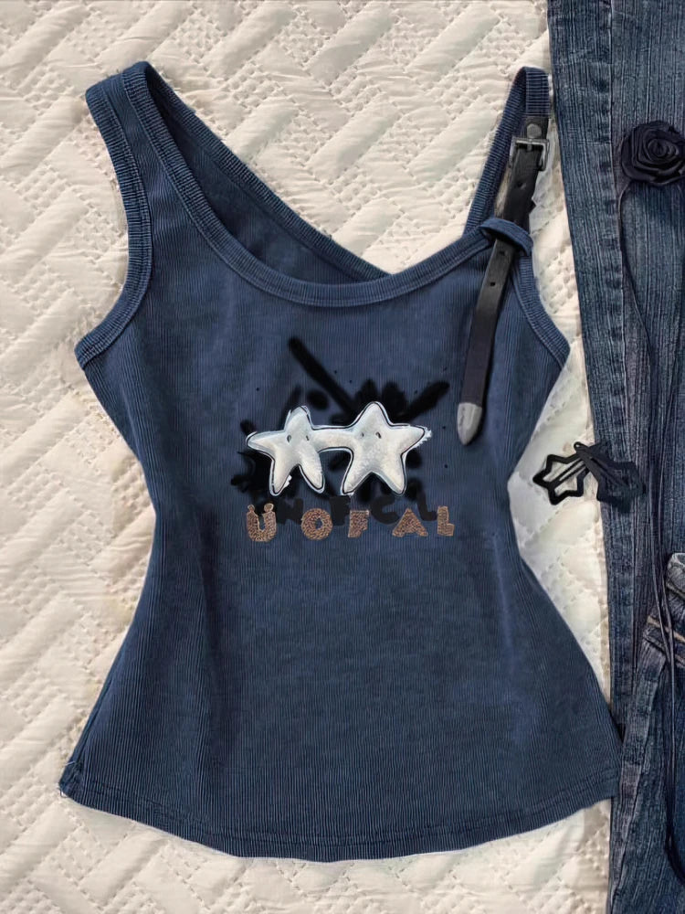 Sexy Y2k Tank Top With Straps Women Vintage Graphic Sleeveless T shirt Camisole Feamle Basic Underwear Streetwear 100% Cotton