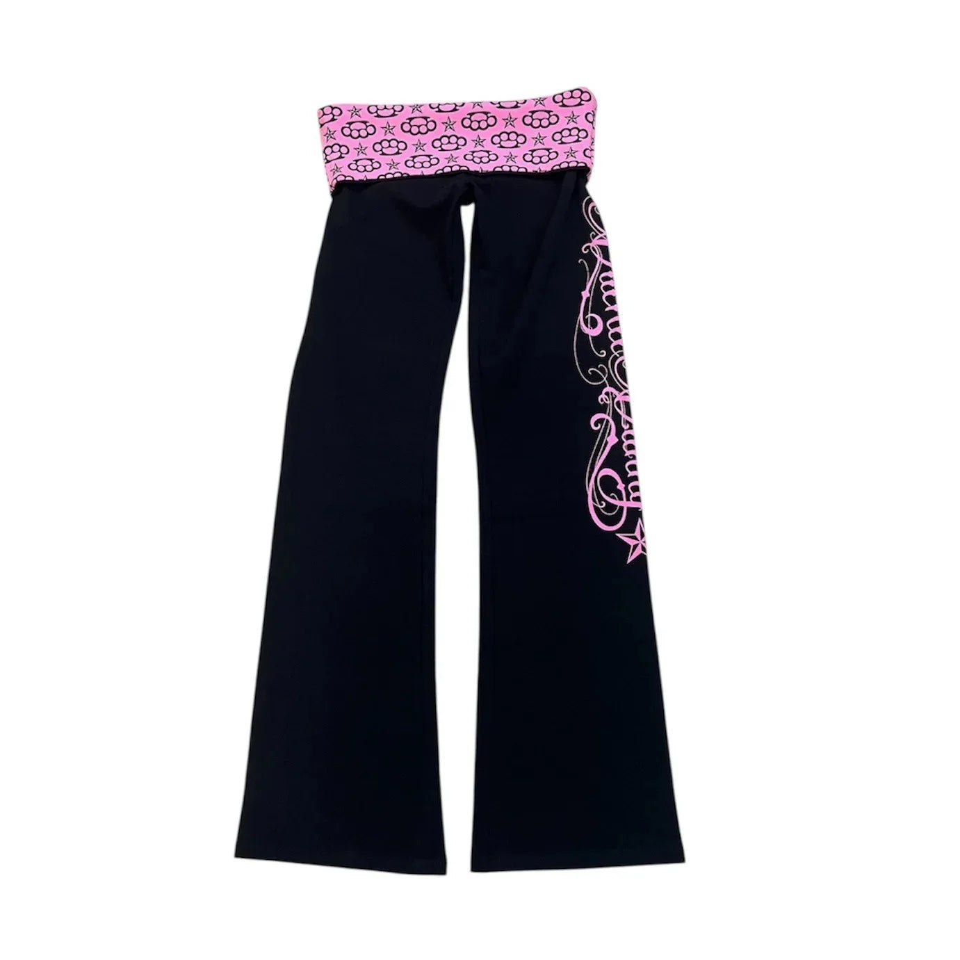Dark Punk Gothic Street Fashion Y2K Black And Pink Contrast Casual Pants Retro Letter Printing Decorative Slim Pants Side Pants