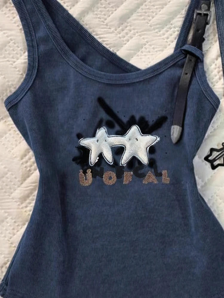 Sexy Y2k Tank Top With Straps Women Vintage Graphic Sleeveless T shirt Camisole Feamle Basic Underwear Streetwear 100% Cotton