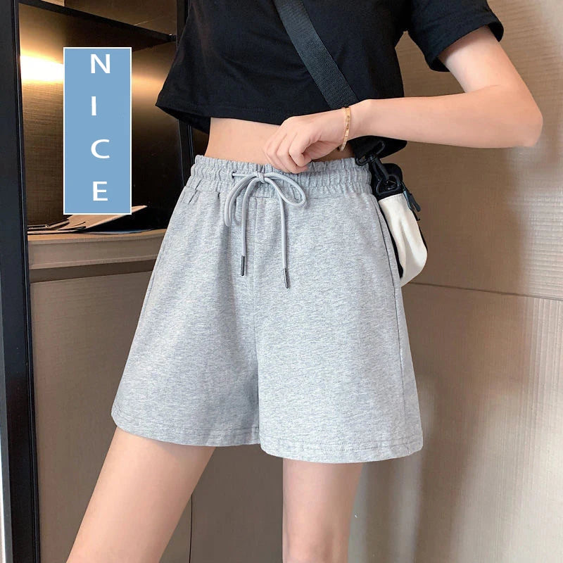 New 2024 Women's sports shorts and sweatpants solid color pants with  drawstrings loose knitted sweatpants