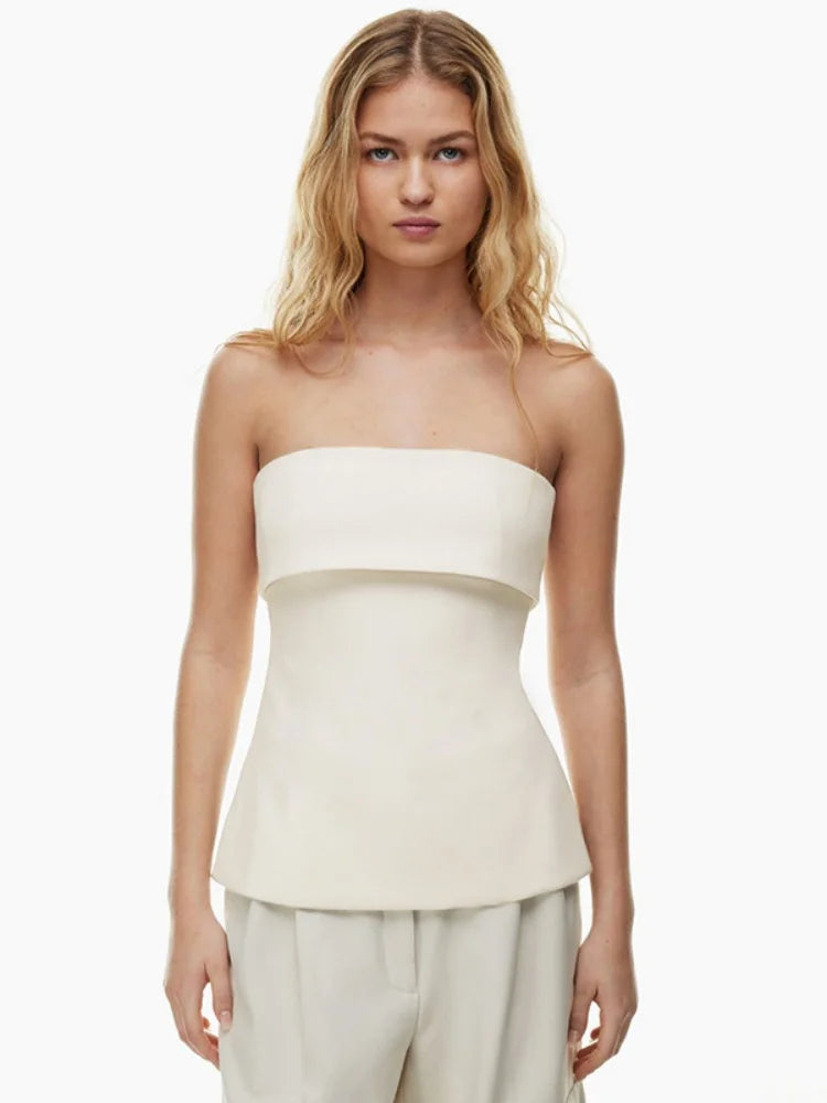Summer Women Sexy Solid Slash Neck Backless Split Strapless Tube Top Slim Fit Party Daily Bandeau Bra