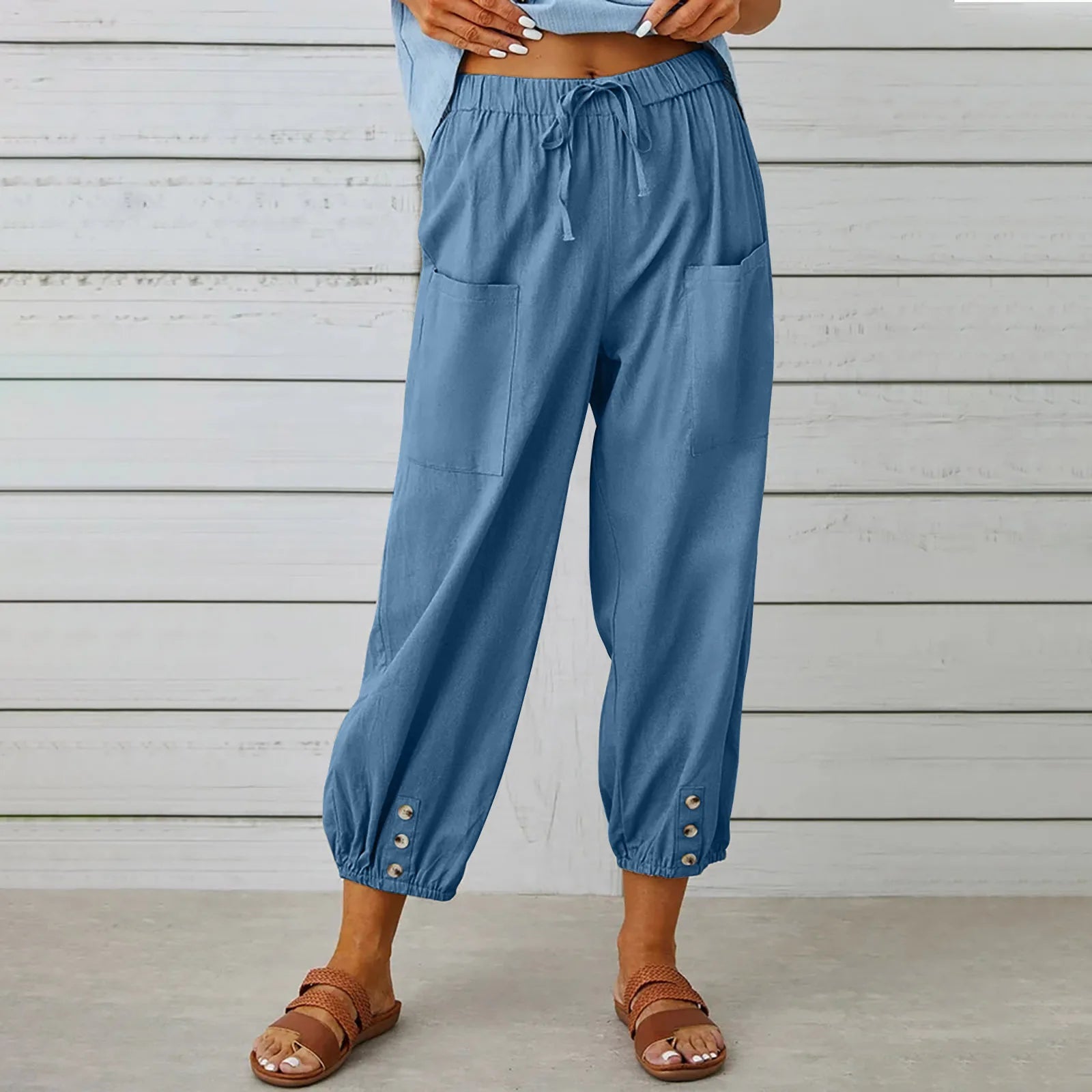 2025 Summer Cotton Linen Wide Leg Pants for Women Pants Full Length Casual Pants Female Solid Loose High Waist Straight Trousers