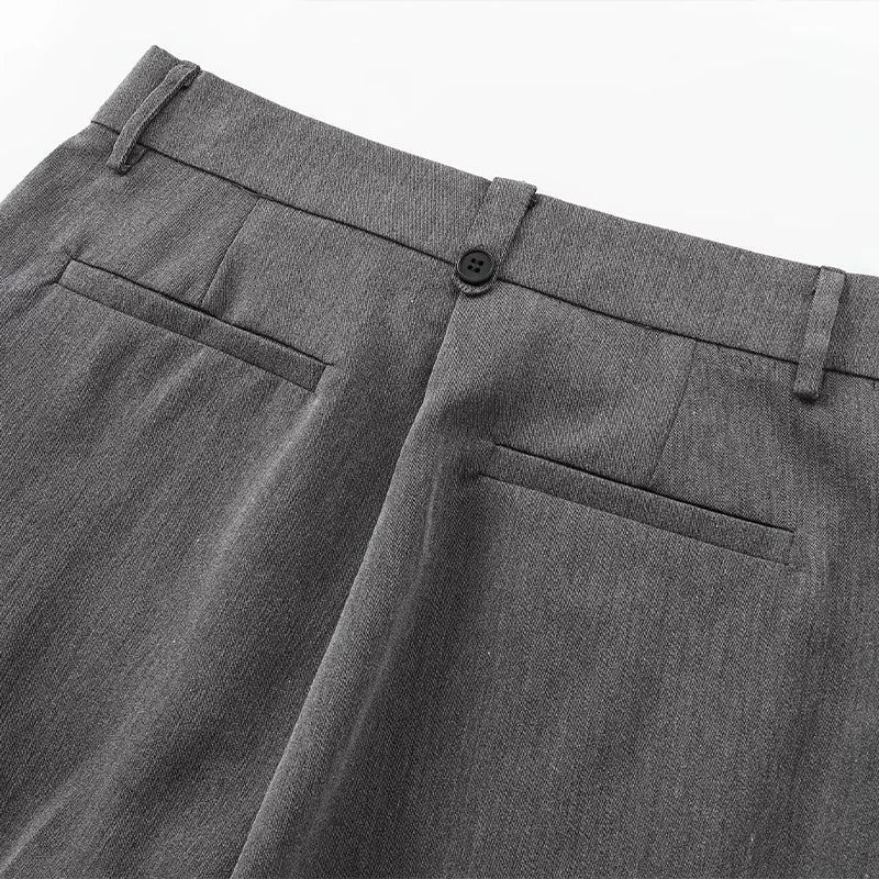 Willshela Women Fashion Grey Front Zipper Pleated Wide Leg Pants Vintage High Waist Full Length Female Chic Lady Trousers