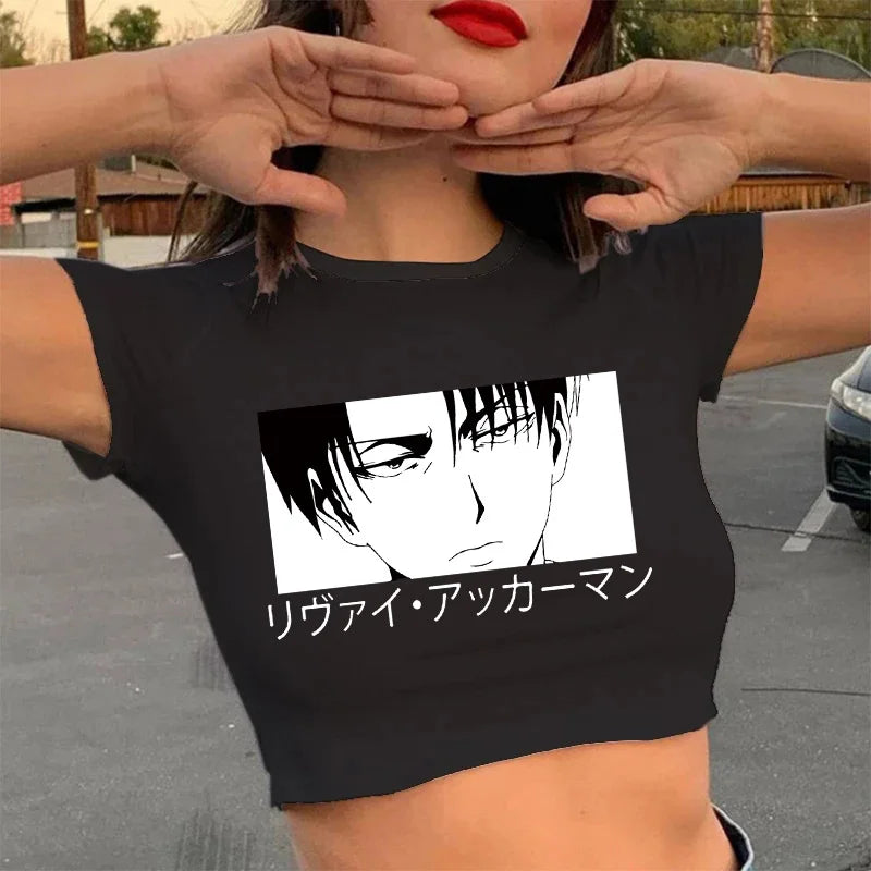 Top corto de Anime japonés Attack on Titan camiseta Shingeki No Kyojin camiseta de Manga Harajukucamiseta informalcamiseta