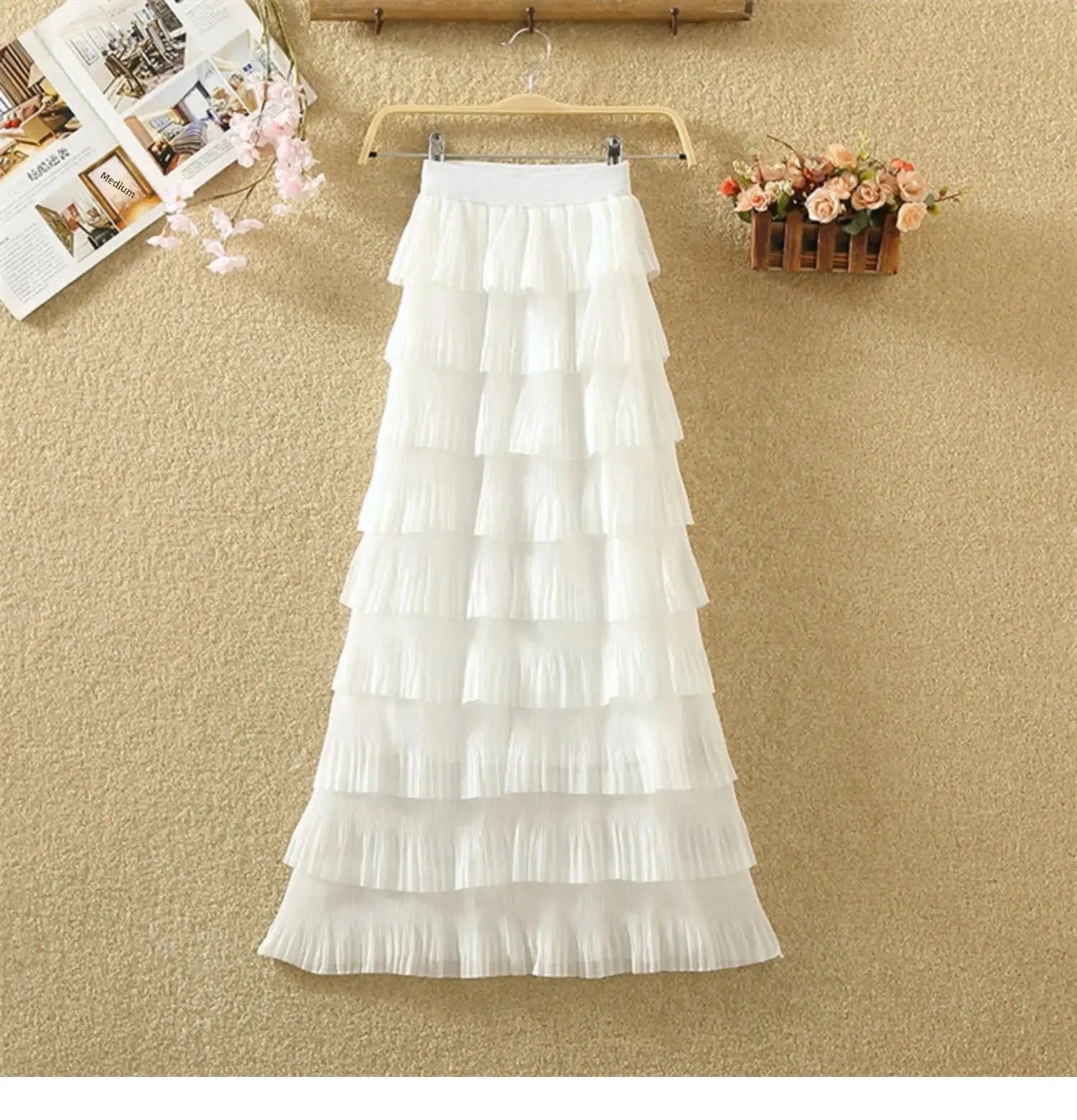 Plus Size High-Waisted Slimming Elastic Waist Chiffon Skirt Medium-Length Slim Fit Semi-Circular Layered Cake Skirt Plus Size...