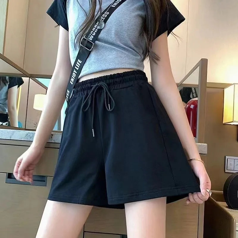 New 2024 Women's sports shorts and sweatpants solid color pants with  drawstrings loose knitted sweatpants