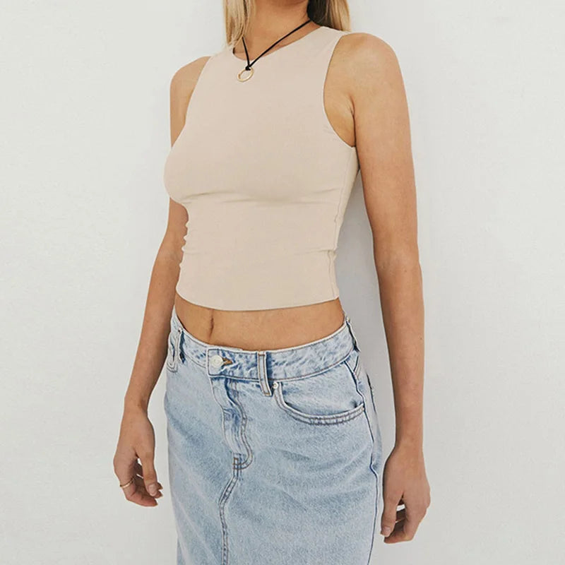 Tank Top Shirt Sleeveless Round Neck Racerback Design Tight Fitted Basic Athletic All Season Gym Workout Daily Casual For Women