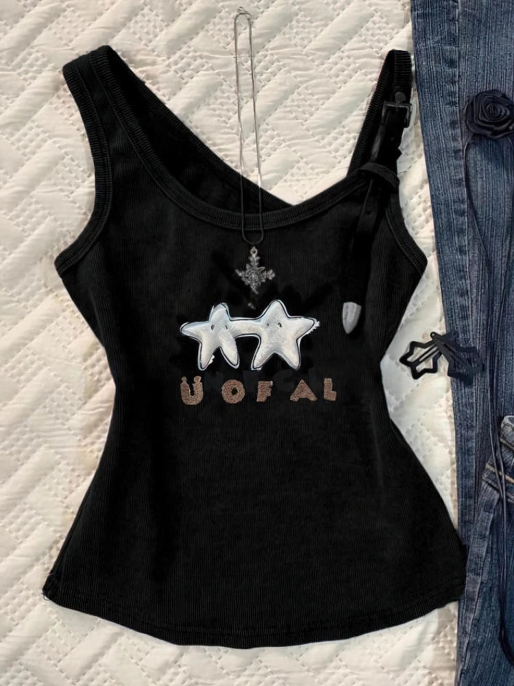 Sexy Y2k Tank Top With Straps Women Vintage Graphic Sleeveless T shirt Camisole Feamle Basic Underwear Streetwear 100% Cotton