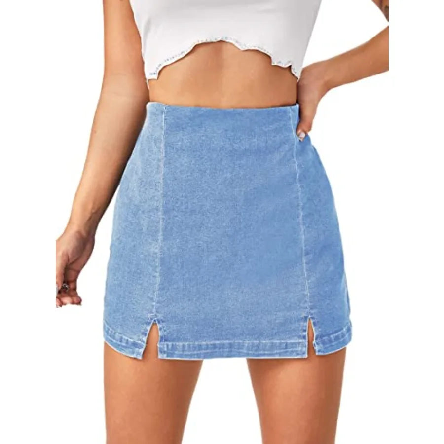 Women's Casual Split Hem High Waist Denim Skorts Skirt Shorts