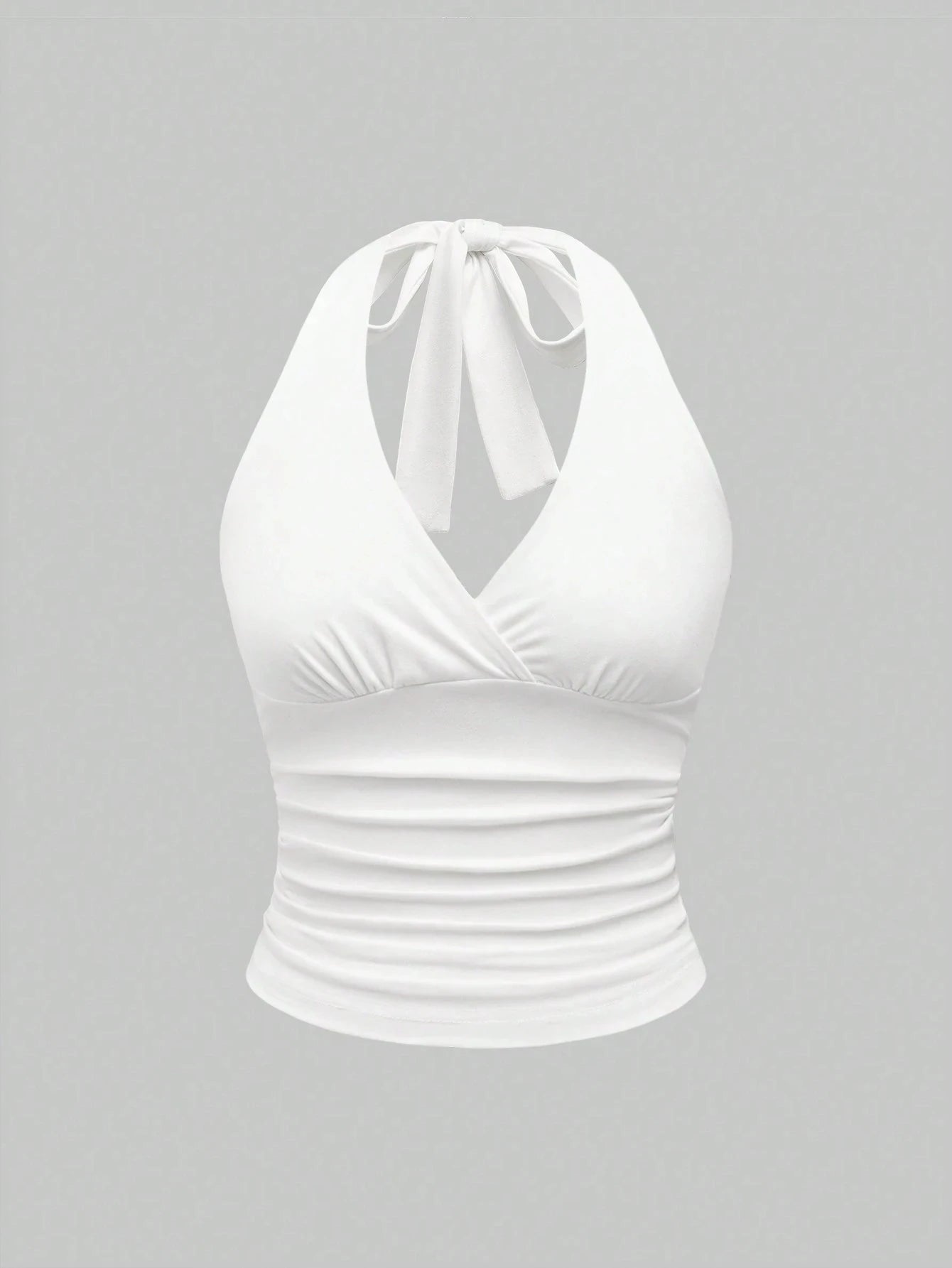 Solid V-neck Backless Halter Crop Top for Women Summer Sexy Y2K Sleeveless Ruched Top Streetwear