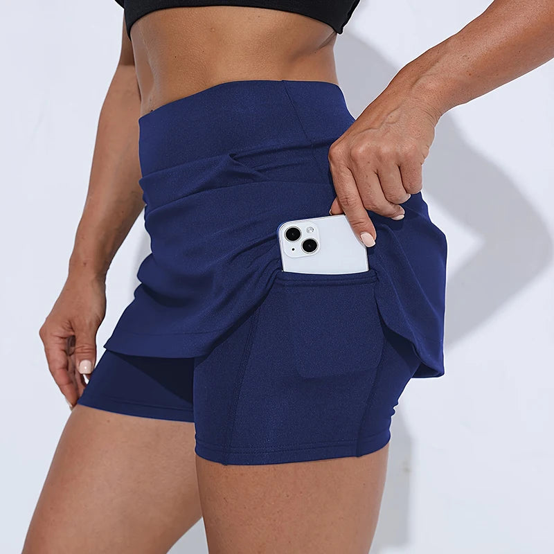 White High Waist Hide Safe Tennis Skirts Women Fashion Slimming Sport Yoga Mini Skirt Woman Pocket Running Fitness Shorts Skirts