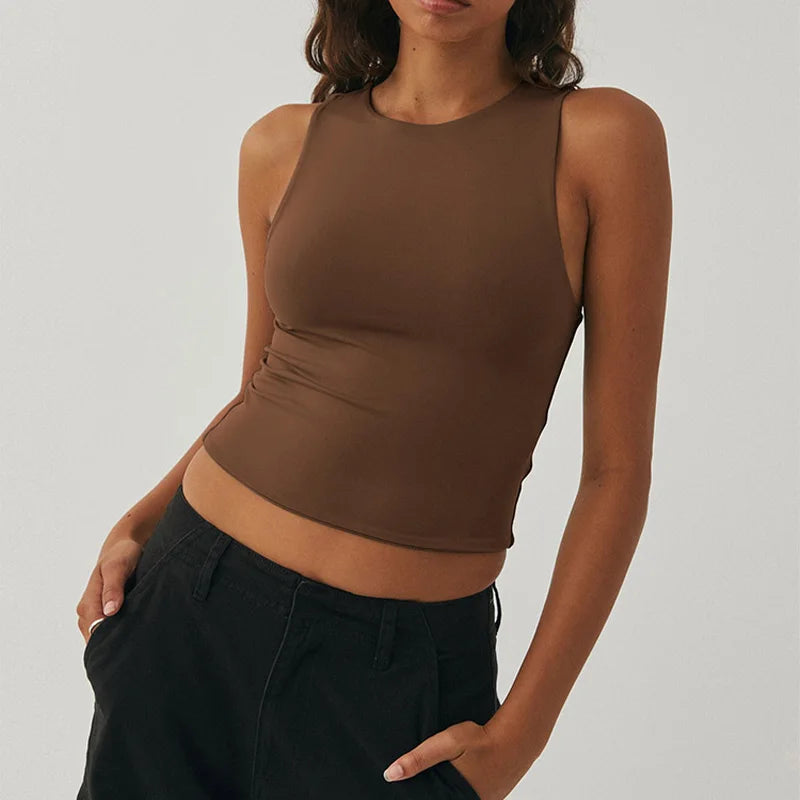 Tank Top Shirt Sleeveless Round Neck Racerback Design Tight Fitted Basic Athletic All Season Gym Workout Daily Casual For Women