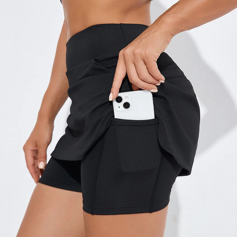 White High Waist Hide Safe Tennis Skirts Women Fashion Slimming Sport Yoga Mini Skirt Woman Pocket Running Fitness Shorts Skirts
