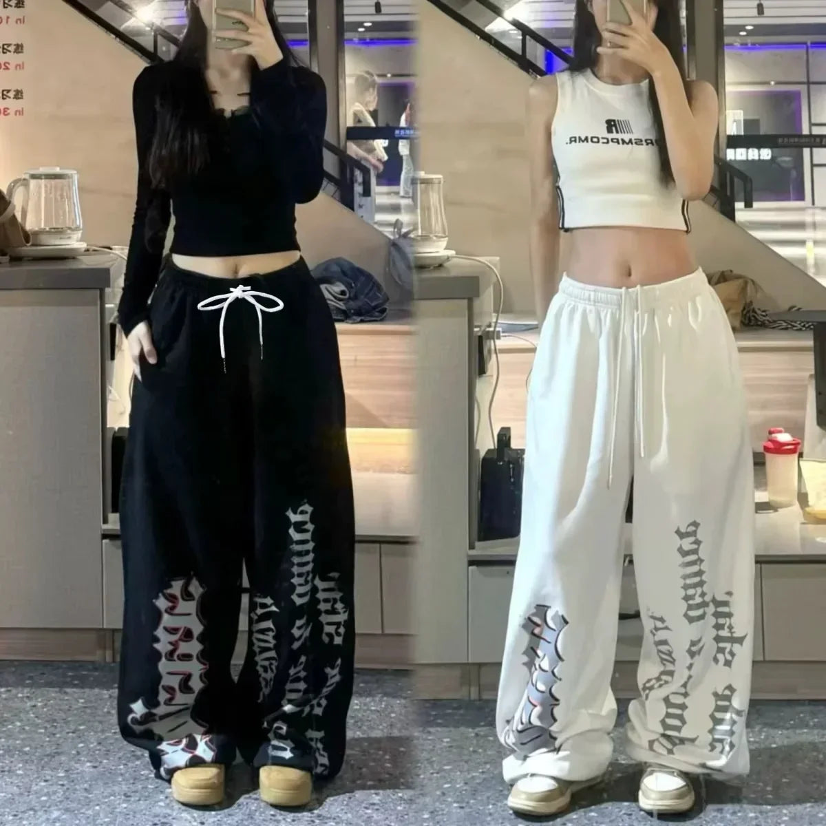 Retro Y2K Wide Leg Track Pants for Women Casual Street Dance Baggy Joggers Sweatpants Trendy 2025 Print Letter Design Versatile