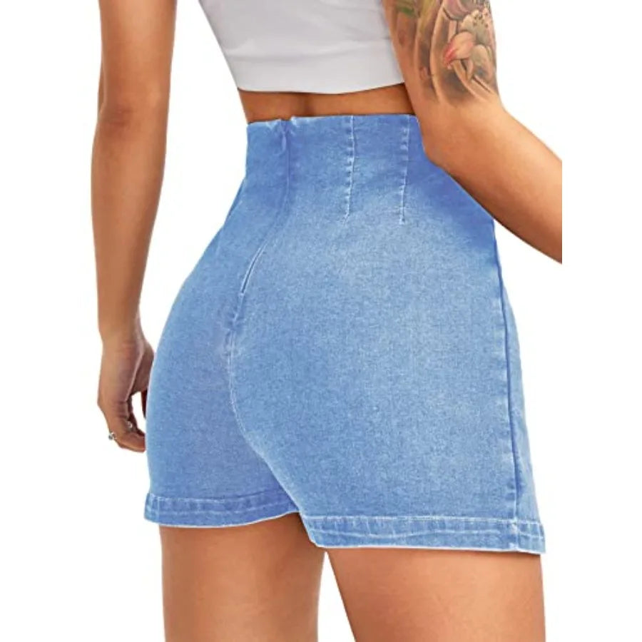 Women's Casual Split Hem High Waist Denim Skorts Skirt Shorts