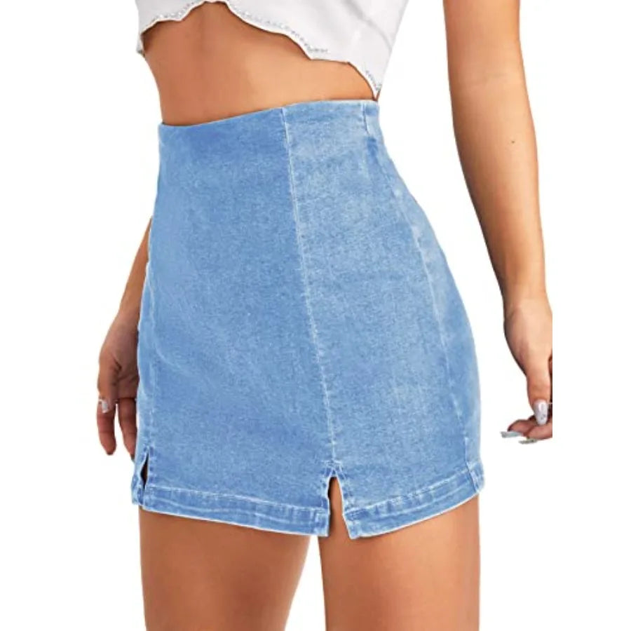 Women's Casual Split Hem High Waist Denim Skorts Skirt Shorts