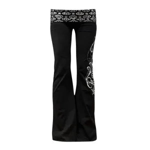 Dark Punk Gothic Street Fashion Y2K Black And Pink Contrast Casual Pants Retro Letter Printing Decorative Slim Pants Side Pants