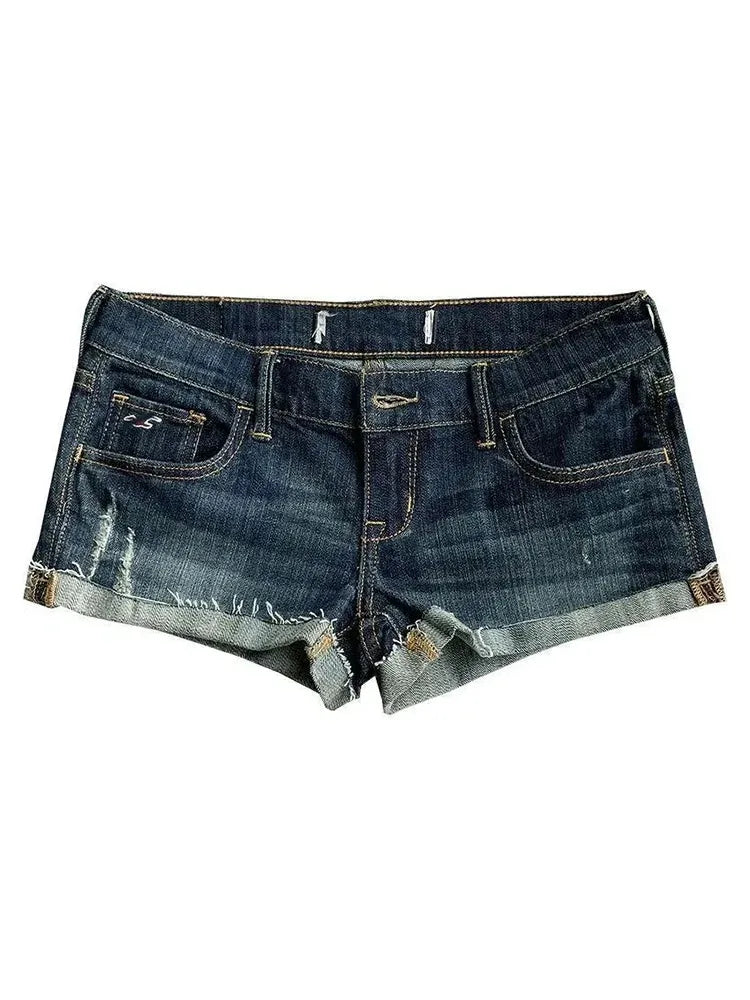 Summer New Female Fashion Hot Girl Street Casual Hip Wrap Sexy Mini Shorts Women's Low Rise Elastic Tight Curled Denim Shorts