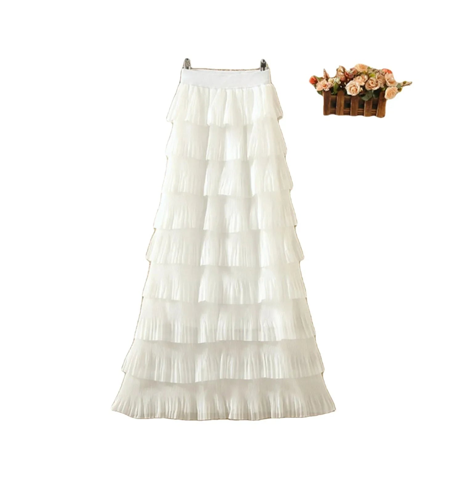Plus Size High-Waisted Slimming Elastic Waist Chiffon Skirt Medium-Length Slim Fit Semi-Circular Layered Cake Skirt Plus Size...