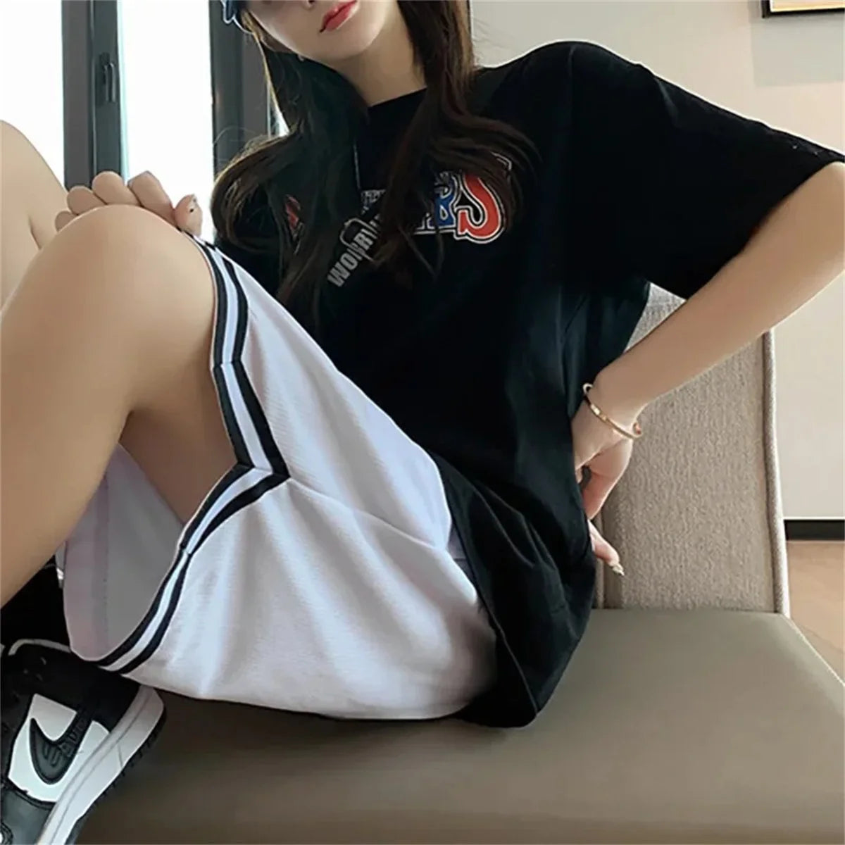 Loose Five-Point Sports Pants Thin Casual Running Shorts for Girls Hong Kong Style High School Students College Entrance Exam