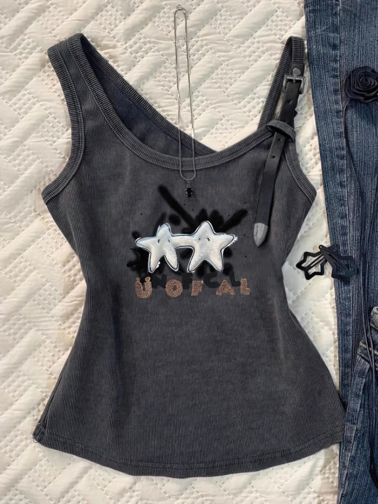 Sexy Y2k Tank Top With Straps Women Vintage Graphic Sleeveless T shirt Camisole Feamle Basic Underwear Streetwear 100% Cotton