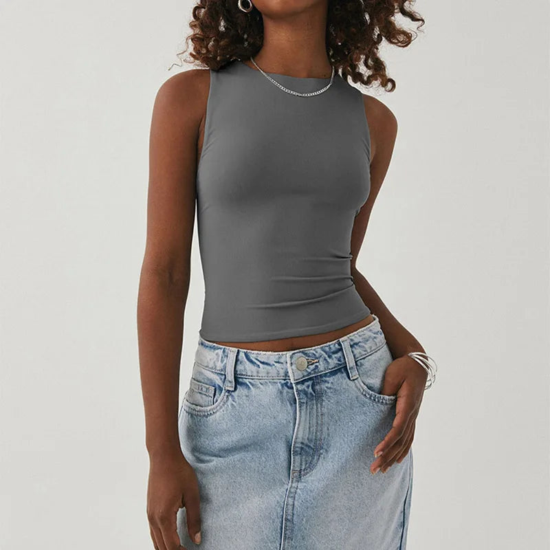 Tank Top Shirt Sleeveless Round Neck Racerback Design Tight Fitted Basic Athletic All Season Gym Workout Daily Casual For Women