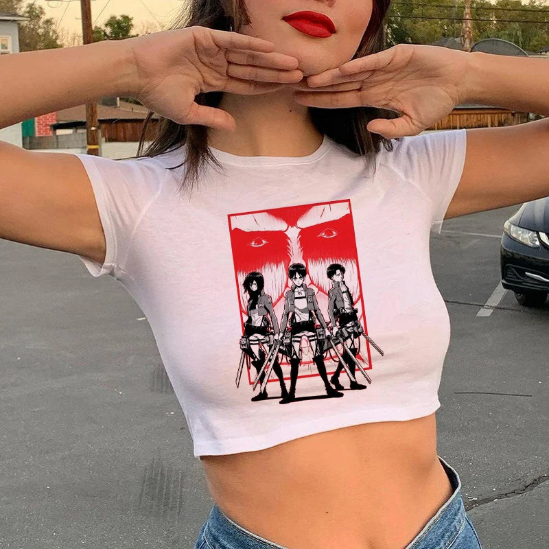 Top corto de Anime japonés Attack on Titan camiseta Shingeki No Kyojin camiseta de Manga Harajukucamiseta informalcamiseta